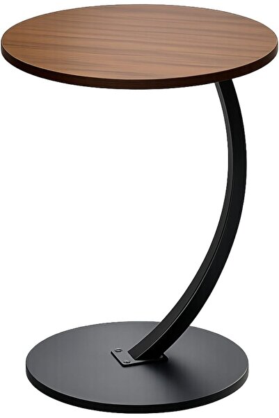 Biki Round side table, wood and metal, 60×40×30 cm, brown