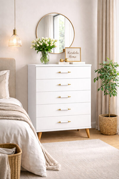 Kardelahome %100 MDF 5 Çekmeceli Şifonyer Beyaz