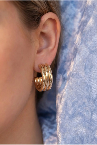 LYKOS 3-Piece Look Steel Gold Color Women's Earrings