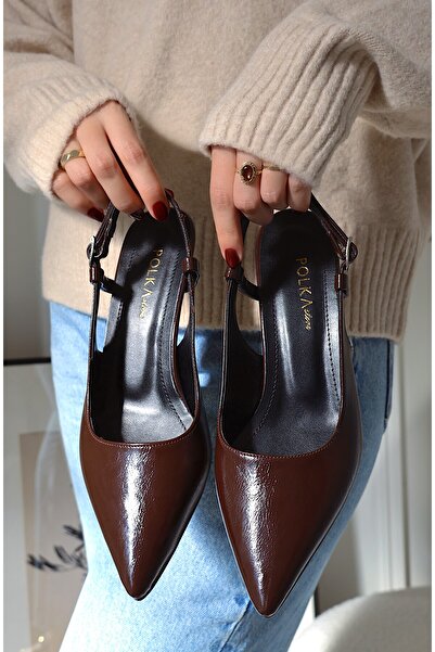 POLKA STORE Sole Pointed Toe Single Strap Buckle Heeled Women's Shoes Patent ...