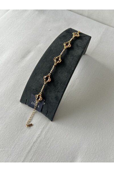 Butik Sarı Zincir Detaylı Model Pembe Taş Bileklik