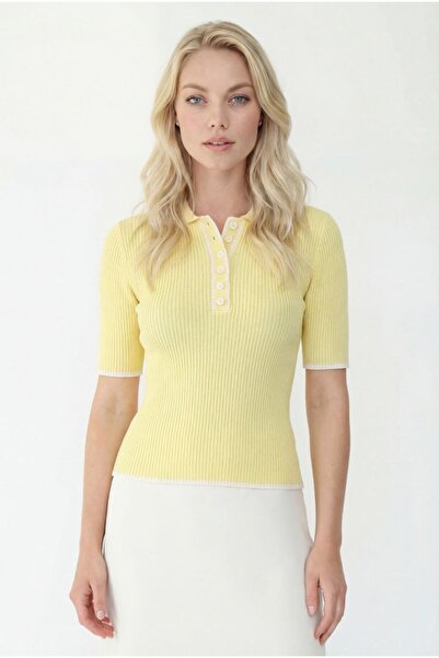 Cistern İstanbul Women's Polo Collar Buttoned Short Sleeve Knitwear Blouse