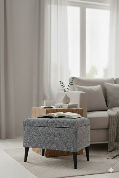 CoArt Home İskandinav Stil Sandıklı Puf - Salon - Yatak Odası Ayak Uzatma Seh...