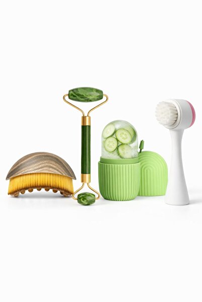 Busstier Cool&Clean 4’lü Set: Silikon Buz Rulosu, Çift Taraflı Yüz Fırçası, J...
