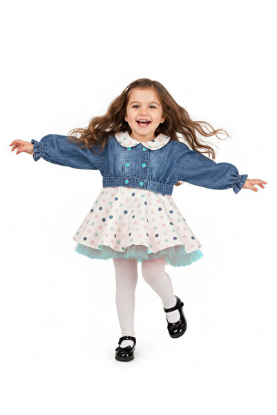 The-kid.co Muse Polka Dot & Denim 2-Piece Dress Set