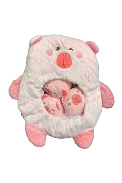 OEM Jucărie de pluș pentru pernă , Capibara, cu 3 pui, roz, 38 cm