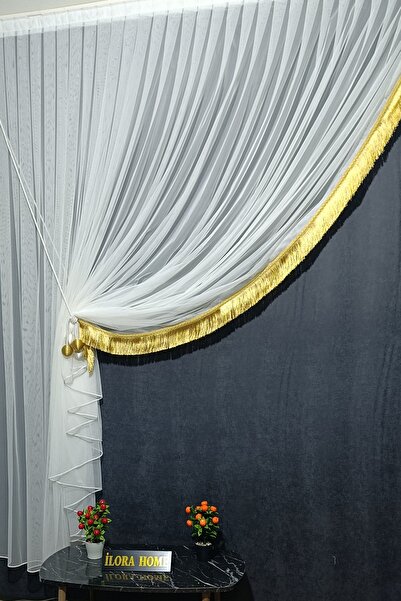 ilora home Grek zemin tek sol kanat kruvaze tasarım model tül perde püskül ve...