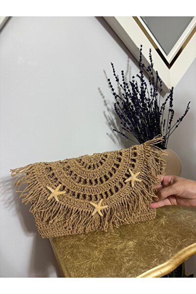 Sk handmade Kadin el yapımı cluch canta hasir renk