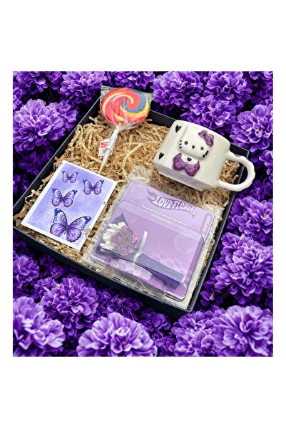 MARMORİ kişiye özel kitty el yapımı kupalı hotflowers buketi şekerli hediye seti