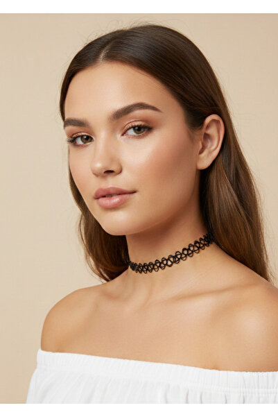MutluBiDünya Siyah Tel Choker Kolye Tatoo Kolye
