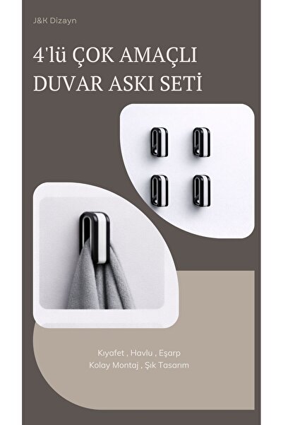 J&K Dizayn 4'lü Set Çok Amaçlı Pratik Havlu ve Bez Askısı - Siyah Beyaz Çizgi...