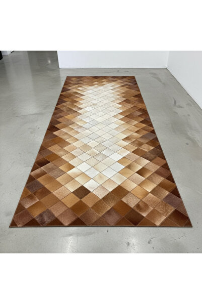 Bej ve Kahverengi Tonlu Dana Derisi Patchwork Halı