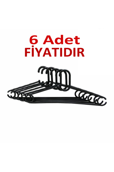 abnturk 6 Adet Plastik Askı Dayanıklı Elbise Askısı Siyah Kaymaz Etek Pantolo...
