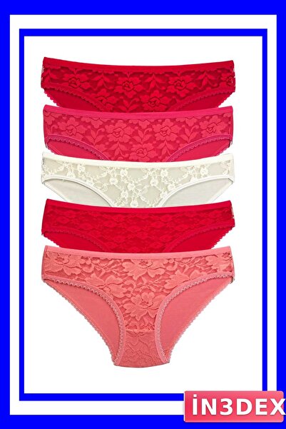 İN3DEX مجموعة من 5 سراويل داخلية نسائية شفافة من الدانتيل