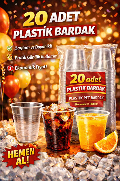 Enjoy Party Store 20’li Plastik Bardak 180 cc Şeffaf Pet Tek Kullanımlık Bard...