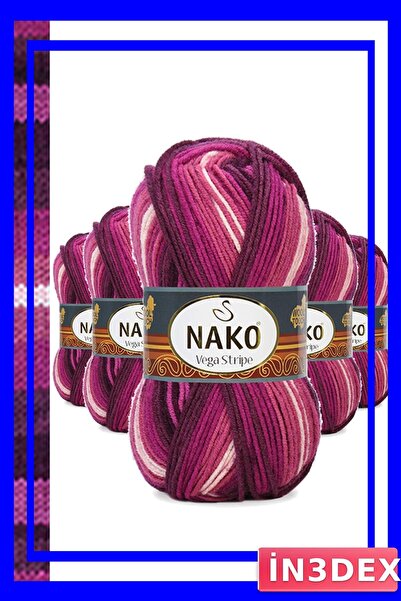 İN3DEX 5-Piece Acrylic Hand Knitting Yarn Set with Thin Striped Pattern