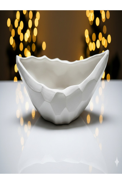 Adeem White granite vase in the shape of a boat
