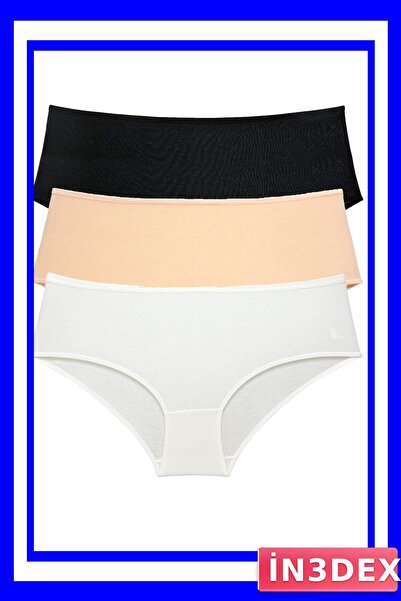 İN3DEX Women's High Waist Bato Panties 3-Pack Black and Cream Color