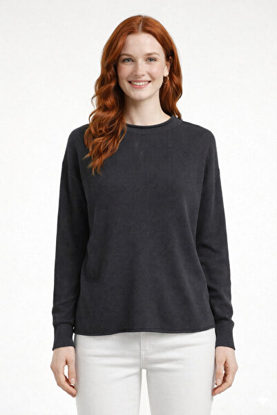 Neden Tekstil Black Twisted Collar Oversize Knitwear Blouse