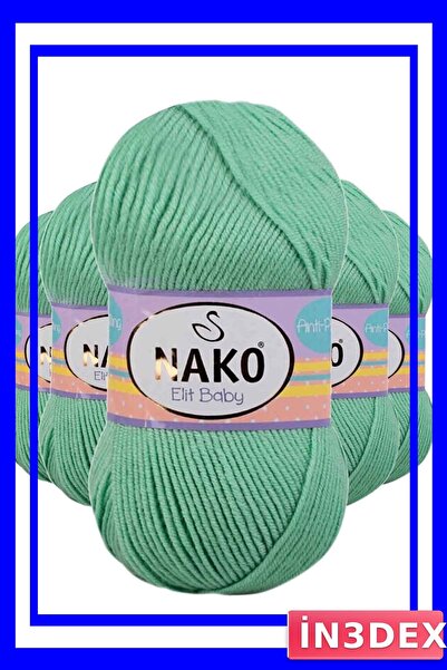 İN3DEX Non-Pilling Baby Wool Knitting Yarn 5 Pieces Siamese Green