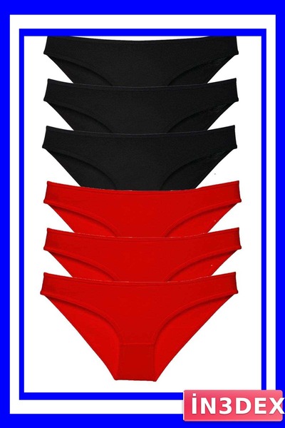 İN3DEX 6-Piece Lycra Women's Slip Panties Set Black and Red