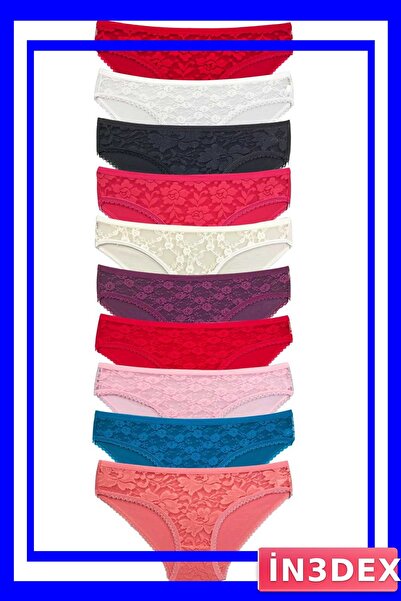 İN3DEX Lace Transparent Women's Slip Panties 10-Pack