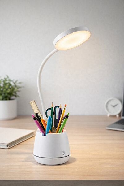 SYN AKSESUAR Dokunmatik Masa Lambası-Kalemlikli ve Telefon Tutuculu Modern Ay...