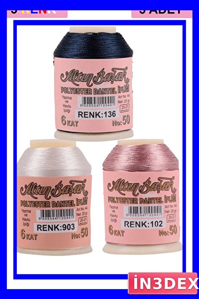 İN3DEX 3 Colors Lace and Embroidery Thread Set, 20 Grams Each