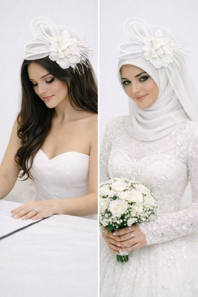 bbays new trend Nikah Şapkası Vualet Tesettür Gelin Aksesuarı Çiçekli Tül,Gel...