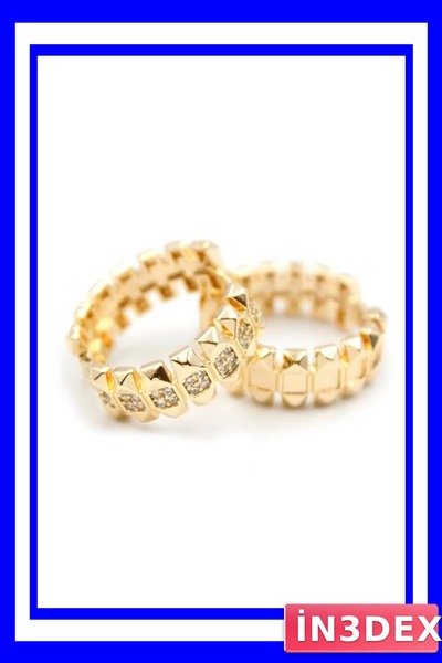 İN3DEX Gold Colored Stone Detailed Hoop Earrings