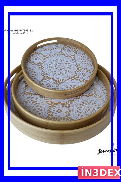 İN3DEX Round Wooden Tray Set 3 Pieces