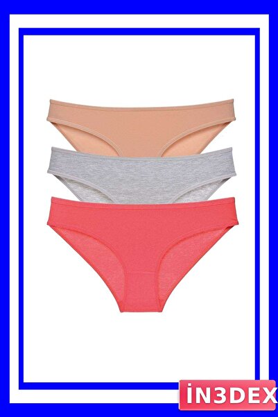 İN3DEX Lycra Women's Slip Panties Set 3 Pieces in Skin and Gray Fuchsia Colors