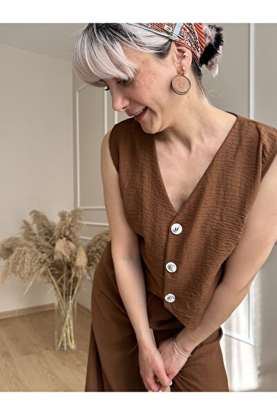 nidistore Brown Muslin Fabric Vest