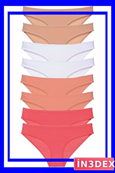 İN3DEX Lycra Women's Slip Panties Set 8 Pieces Skin White Fuchsia