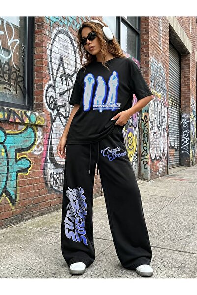 macklin Women's Cosmic Speed Printed Oversize Tshirt and Baggy Sweatpants - S...