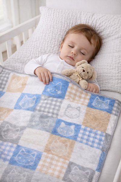RUKİYE YAVUZ Pamuk Pazen Embroidered Winter Baby Blanket 95X120 cm – Soft and Breathable Thick Cotton Fabric