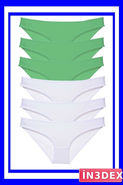 İN3DEX Lycra Women's Slip Panties Set 6 Pieces Green White