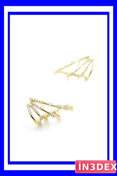 İN3DEX Gold Colored Stone Detailed Earring Models