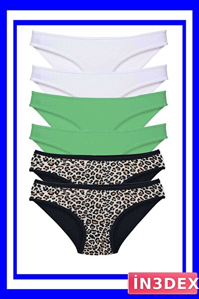 İN3DEX 6-Piece Women's Slip Panties Set Leopard and White Green