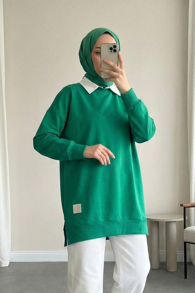 MODAQU Arma Detailed Sweatshirt Tunic - Green