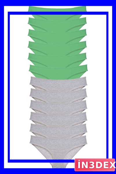 İN3DEX Lycra Women's Slip Panties Set 12 Pieces in Green and Gray Colors