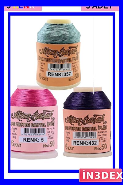 İN3DEX 3 Pieces of Lace Thread 20 Grams for Embroidery
