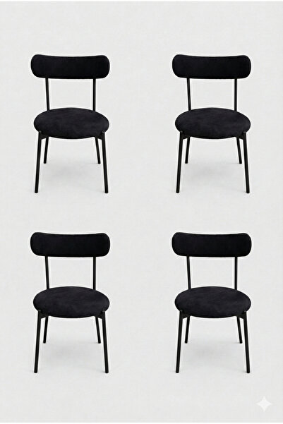 decosense 4 Adet Puffy Kumaş Siyah Renk Teddy Sandalye Mutfak Sandalyesi Salo...