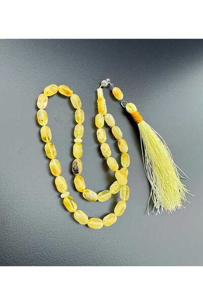 GxeLRosary Damla kehribar tesbih kaya izli naturel