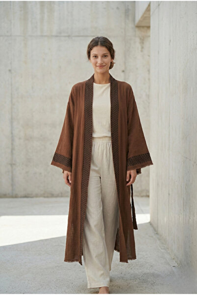 ZERLA Petra 100% Muslin Turkish Kimono Robe- Lightweight Cover-Up- Hand Stone...