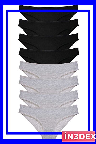 İN3DEX Lycra Women's Briefs Set 8 Pieces Black and Gray