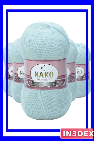 İN3DEX مجموعة خيوط صوف الأنجورا للحياكة اليدوية 5 قطع لون نعناعي