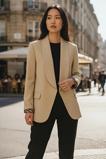 modayiğit Su yeşili astarlı şık kadın şal yaka ceket