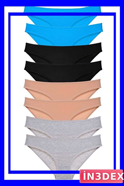 İN3DEX Lycra Women's Slip Panties Set 8 Pieces Black Skin Gray Blue