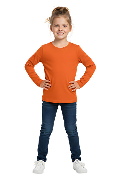 Menora Turuncu Basic uzun kollu Çocuk Tişört | Unisex Regular Fit | Mevsimlik...
